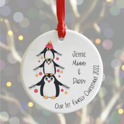 Personalised Penguin Family Christmas Ceramic Tree Decoration - thumbnail 3