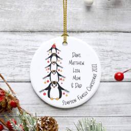 Personalised Penguin Family Christmas Ceramic Tree Decoration - thumbnail 2