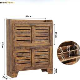 Rustic Brown Engineered Wood Shoe Storage Cabinet Slim Hallway Organizer - thumbnail 4