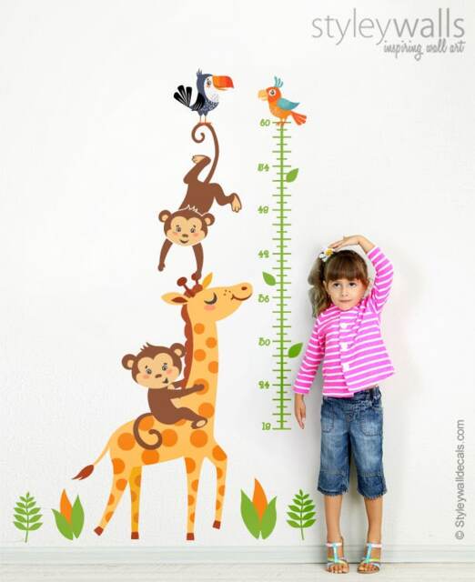 Growth Chart Wall Decal, Giraffe Monkey Sticker, Decor, Nursery Decor - image 1