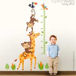 Growth Chart Wall Decal, Giraffe Monkey Sticker, Decor, Nursery Decor - thumbnail 2