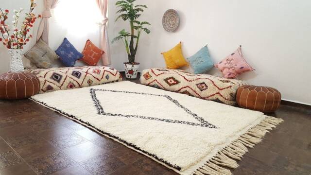 Moroccan Rug Handwoven Wool Carpet , Beni Ourain Rug, Moroccan Berber Rug Azilal Area Rugs - image 1