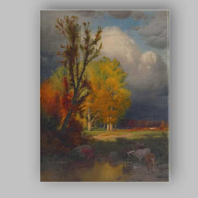 Dramatic Autumn Trees Stormy Sky Pastoral Landscape Canvas Wall Art Print Decor Picture Ready To Hang - image 1