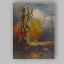 Dramatic Autumn Trees Stormy Sky Pastoral Landscape Canvas Wall Art Print Decor Picture Ready To Hang - thumbnail 1