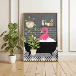 Flamingo in Bathtub Art Print, Fun Bathroom Decor - thumbnail 3