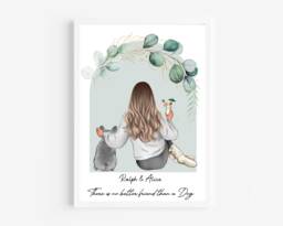 Personalised Dog & Owner Print, Dog Portrait, Dog Print, New Gift, Dog Memorial Print, Personalised Pet Mum Gift - thumbnail 1