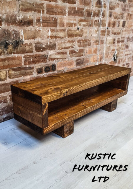 Rustic Solid Pine Tv Stand Cabinet - Handmade Chunky Furniture With Square Legs, Multiple Colors - image 1