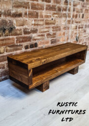 Rustic Solid Pine Tv Stand Cabinet - Handmade Chunky Furniture With Square Legs, Multiple Colors