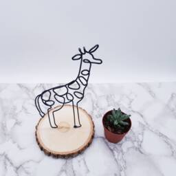 Wire Giraffe Sculpture, Aluminum Animal Art On Basswood - thumbnail 2