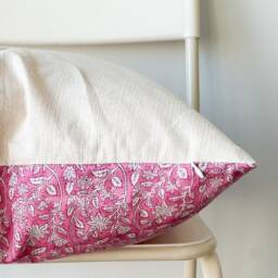 Pink Floral Block Print Pillow Cover Indian Batik Textile - thumbnail 3