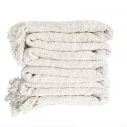 Handwoven Organic Cotton Throw Blanket, Ivory Fringe Bedspread - thumbnail 2