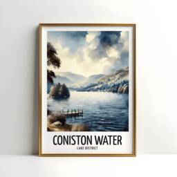 Coniston Water Travel Print - Watercolour Poster Design - Wall Artwork Lake District UK Gifts Home Decor Art Gift Picture - thumbnail 3