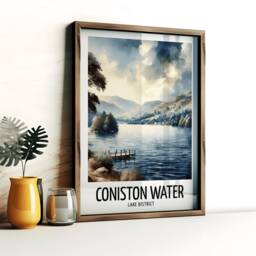 Coniston Water Travel Print - Watercolour Poster Design - Wall Artwork Lake District UK Gifts Home Decor Art Gift Picture - thumbnail 2