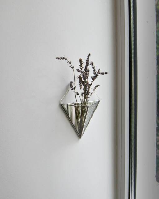 Hanging Stained Glass Triangular Planter, Embossed Mirror - image 1