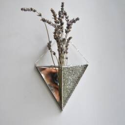 Hanging Stained Glass Triangular Planter, Embossed Mirror - thumbnail 3