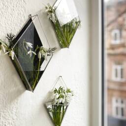 Hanging Stained Glass Triangular Planter, Embossed Mirror - thumbnail 4