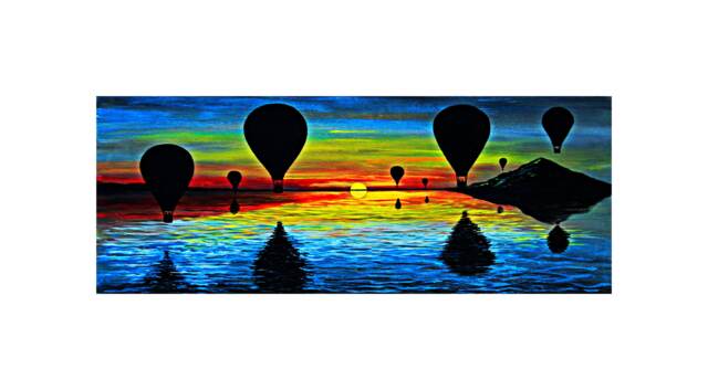 Hot Air Balloon Sunset Giclee Print Colorful Adventure Wall Art - 12x29 - image 1