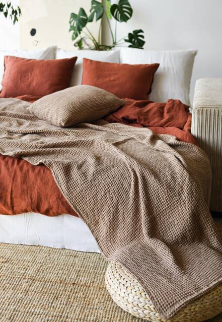 Linen-Cotton Waffle Throw Blankets For Couch Or Bed/Soft Washed Linen Blanket Oversized Heavy Weight Coverlet Seasonal Sale - image 1