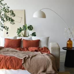 Linen-Cotton Waffle Throw Blankets For Couch Or Bed/Soft Washed Linen Blanket Oversized Heavy Weight Coverlet Seasonal Sale - thumbnail 3