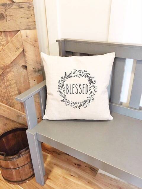 Blessed Wreath Linen Pillow Cover - Rustic Farmhouse Decor - image 1