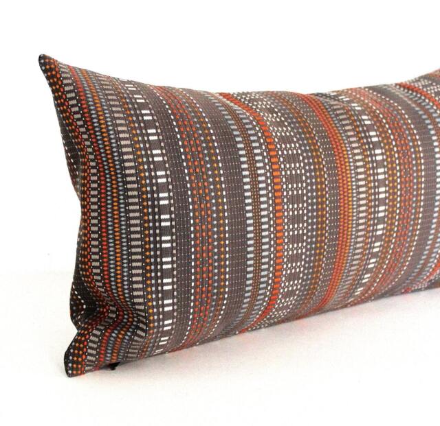 Grey Brown & Orange Modern Stripe Throw Pillow Cover Decorative Upholstery Fabric Lumbar Pillowcase - image 1