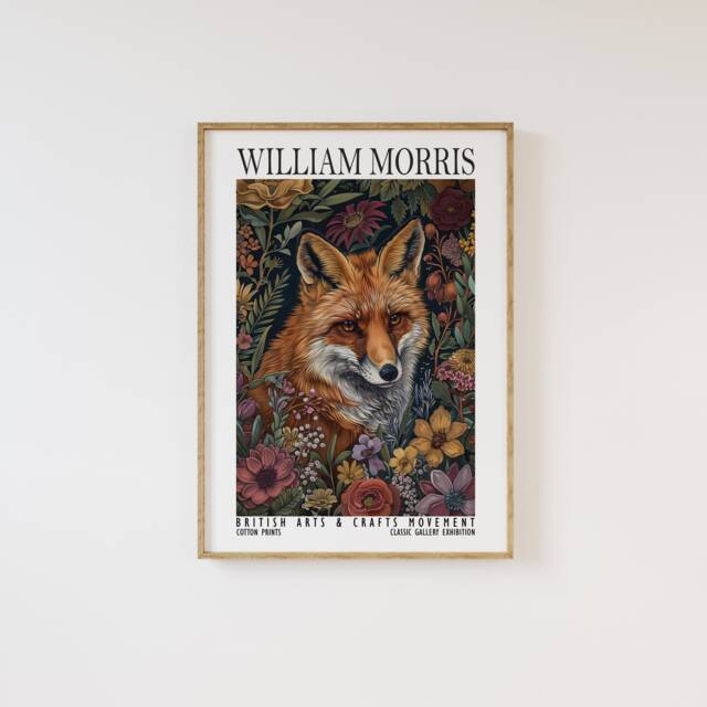 William Morris Fox Print, Cotton Prints Exhibition Vintage Poster, Classic Traditional Botanical Flowers Art - image 1