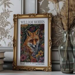 William Morris Fox Print, Cotton Prints Exhibition Vintage Poster, Classic Traditional Botanical Flowers Art - thumbnail 2