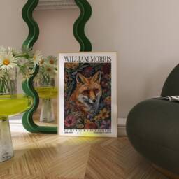 William Morris Fox Print, Cotton Prints Exhibition Vintage Poster, Classic Traditional Botanical Flowers Art - thumbnail 3