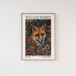 William Morris Fox Print, Cotton Prints Exhibition Vintage Poster, Classic Traditional Botanical Flowers Art - thumbnail 1