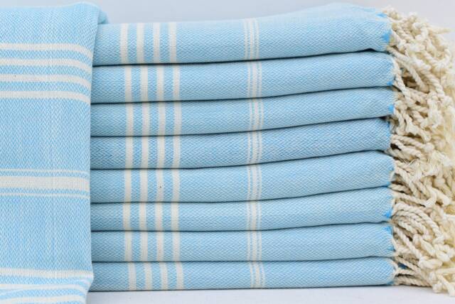Wholesale Towel, Peshtemal Towel, Turkish Towel Cotton Bath 40x70 Blue Striped Hammam Tkr-Sltn - image 1