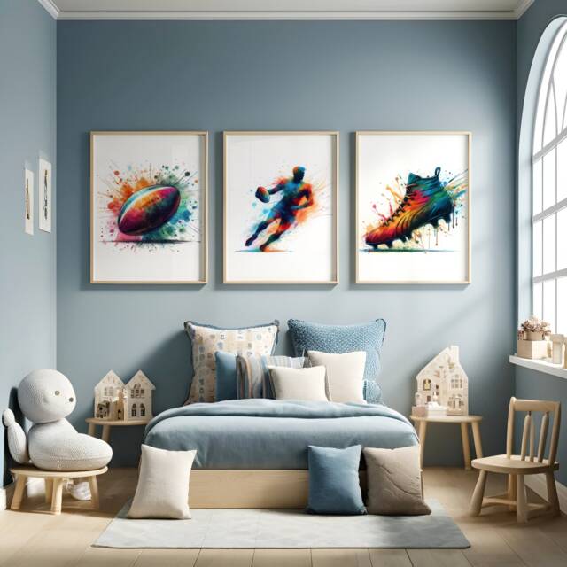 Rugby Print Set - 3 Posters - Boys Bedroom Decor A4/A3 Wall Art Gifts Kids Artwork Boy Player Gift - image 1