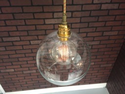 "Industrial Pendant -Brass 8"" Clear Glass Open Globe Shade With Patented ""Huila Connector"