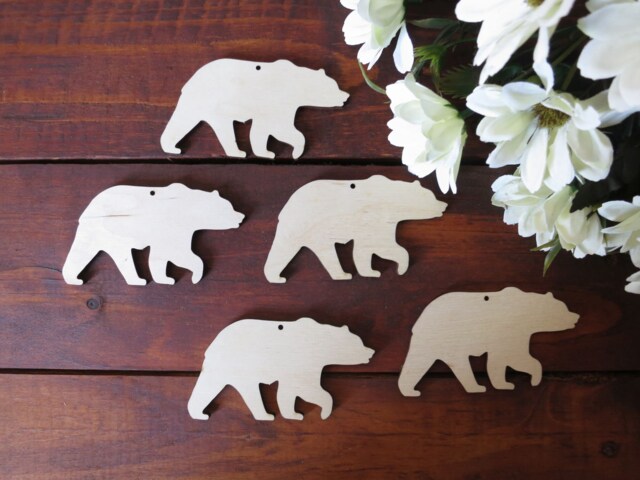 Bear Wooden Christmas Ornament Rustic Woodland Decor, Set Of 5 - image 1