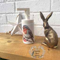 Robin Blossom Bird Soap Dispenser Hand Wash Lotion Glass Handmade - thumbnail 2