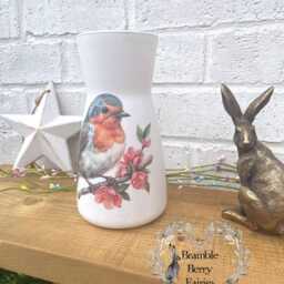 Robin Blossom Bird Soap Dispenser Hand Wash Lotion Glass Handmade - thumbnail 4