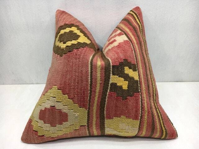 Vintage Turkish Kilim Pillow Cover, Handwoven Throw Cushion - 16x16 - image 1