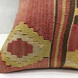 Vintage Turkish Kilim Pillow Cover, Handwoven Throw Cushion - 16x16 - thumbnail 3