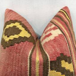 Vintage Turkish Kilim Pillow Cover, Handwoven Throw Cushion - 16x16 - thumbnail 2
