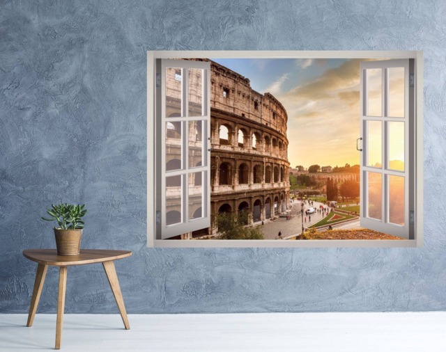 Colosseum Sunset Window 3D Wall Decal Art Removable Coliseum Wallpaper Mural Sticker Vinyl Home Decor - image 1