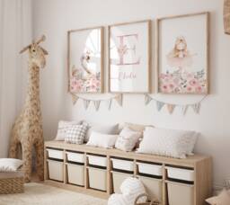 Set Of 3 Pink Ballerina Nursery Print Set Personalised Girls Room Decor - thumbnail 1