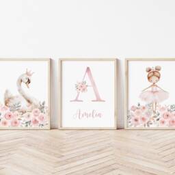 Set Of 3 Pink Ballerina Nursery Print Set Personalised Girls Room Decor - thumbnail 3