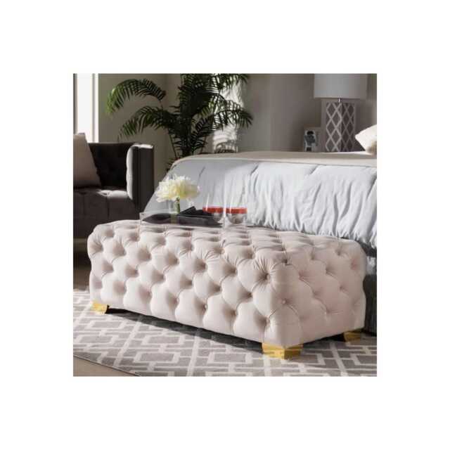 Handmade Chesterfield Velvet Footstool - Gold Legs, Ottoman Coffee Table - image 1