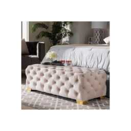 Handmade Chesterfield Velvet Footstool - Gold Legs, Ottoman Coffee Table - thumbnail 1