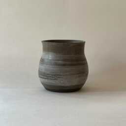 Set Of 3 Handmade Ceramic Vases in Natural Gray With Brushed Glaze Accents - thumbnail 3