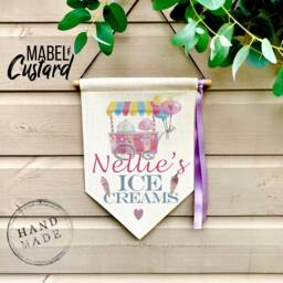 Personalised Child's Role Play Ice Cream Stand Pennant Flag/Kids Playtime Personalised Sign - thumbnail 1