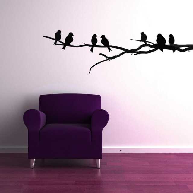 Birds On A Branch Wall Decal, Bird Silhouette Art, Songbird Sticker, Flying Design, Branches With Decor - image 1