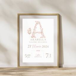 New Baby Personalised Print Birth Stats Details Keepsake Gift, Newborn Nursery Decor, Pink Rabbit - thumbnail 3