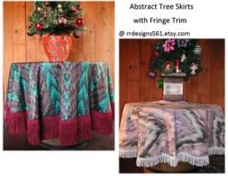 Christmas Tree Skirt, Abstract Designs, Modern Christmas, Southwestern, Home D??cor, Bullion Fringe, Burgundy, Silver, Rrdesigns561 - thumbnail 1