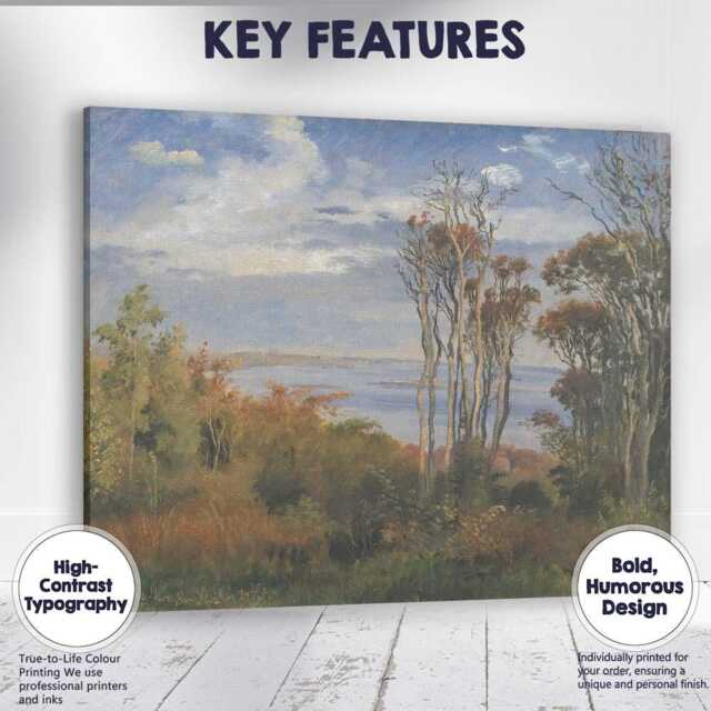 Coastal Woodland Trees & Tranquil Waters Landscape Oil Painting Canvas Wall Art Print Decor Picture Ready To Hang - image 1