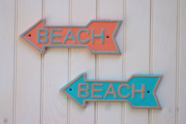 Beach Decor Cast Iron Sign Arrow Wall - Pick Your Colors - image 1
